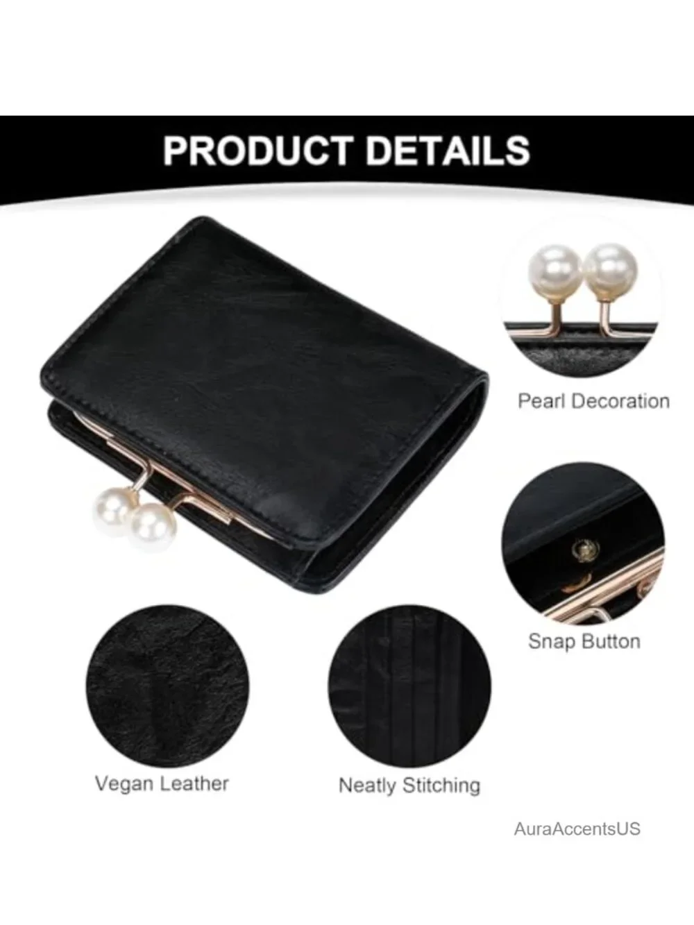 Vintage Vegan Leather Trifold Wallet with Kiss Lock for Women - 8 Card Slots